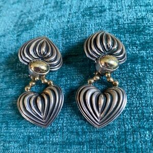 Vintage Lagos Convertible Heart Caviar Drop Earrings - Sterling and 18k Gold